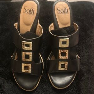 Women's Black Sandals with Gold Accents